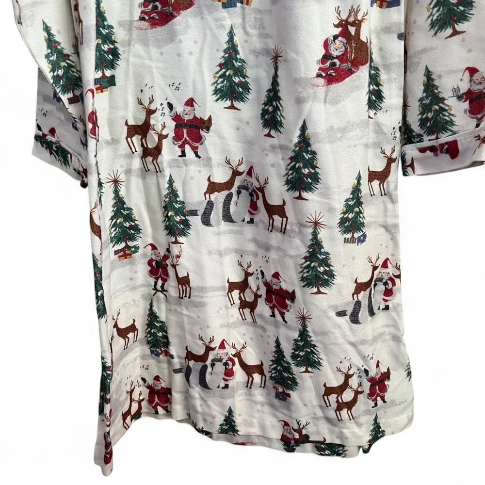 Pottery Barn Kids Christmas Nightgown Size 10 Santa Reindeer Tree Holiday Pajama